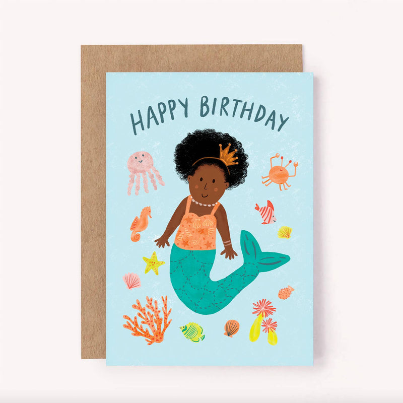 Mermaid Happy Birthday Card by Lauren Sissons Studio Kids Birthday Card
