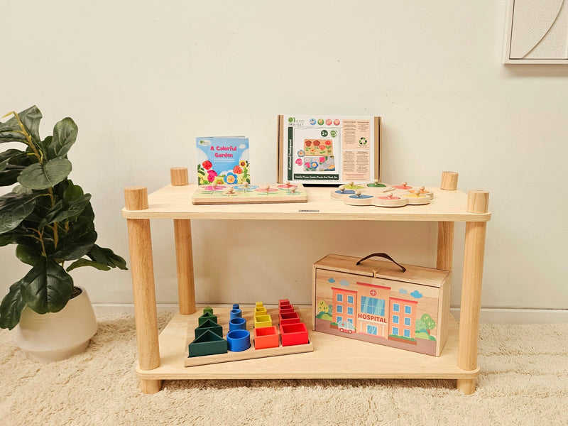 Qtoys Montessori 2 tier shelf 90cm (L) x 40cm (W) x 43.5cm (H) Kids Storage Furniture (Furniture Shipping)