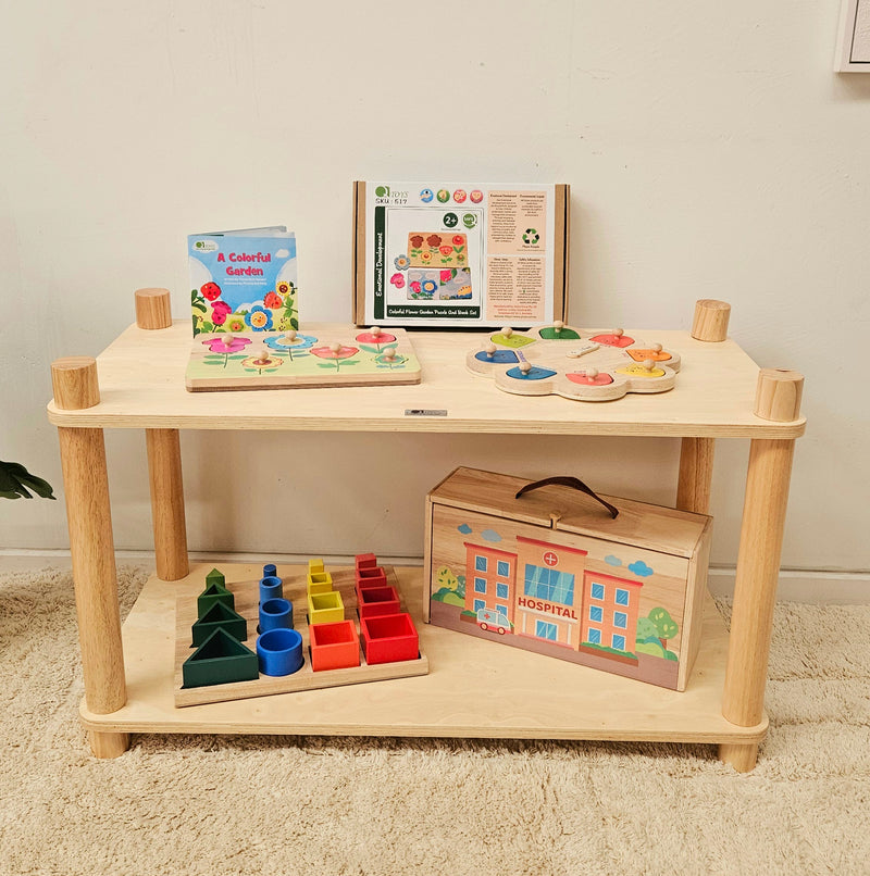 Qtoys Montessori 2 tier shelf 90cm (L) x 40cm (W) x 43.5cm (H) Kids Storage Furniture (Furniture Shipping)