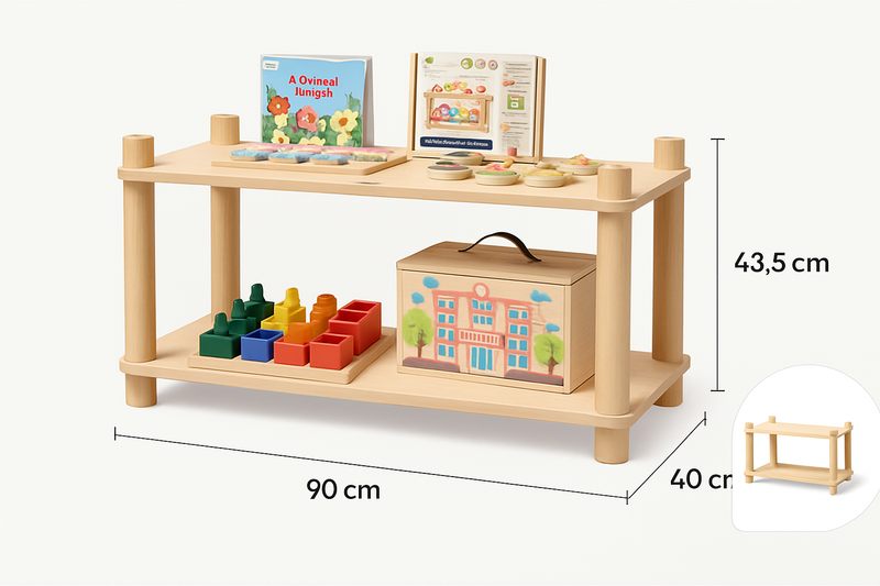 Qtoys Montessori 2 tier shelf 90cm (L) x 40cm (W) x 43.5cm (H) Kids Storage Furniture (Furniture Shipping)