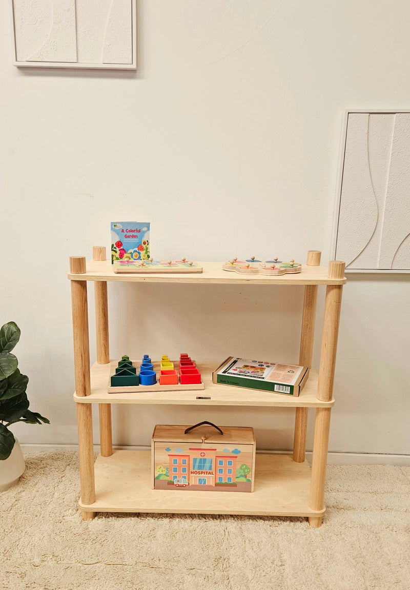 QToys Montessori 3 Tier Shelf 90cm (L) x 40cm (W) s 75.5cm (H) Kids Storage Furniture (Furniture Shipping)