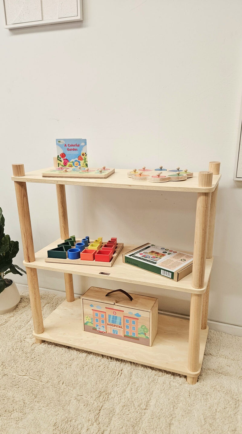 QToys Montessori 3 Tier Shelf 90cm (L) x 40cm (W) s 75.5cm (H) Kids Storage Furniture (Furniture Shipping)