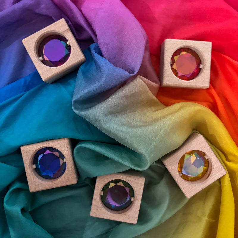 My Little Creator Double Sided Rainbow Gem Blocks Set 8 Colours 16pcs with Tray Building Blocks Wooden Toys Gift Idea for 18m+