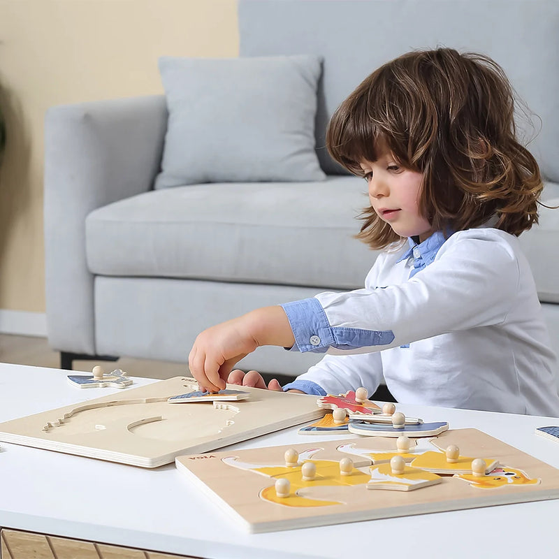 Viga Toys Montessori Wooden Rooster Knob Puzzle 8pcs Developmental Toys Baby Toys 18m+