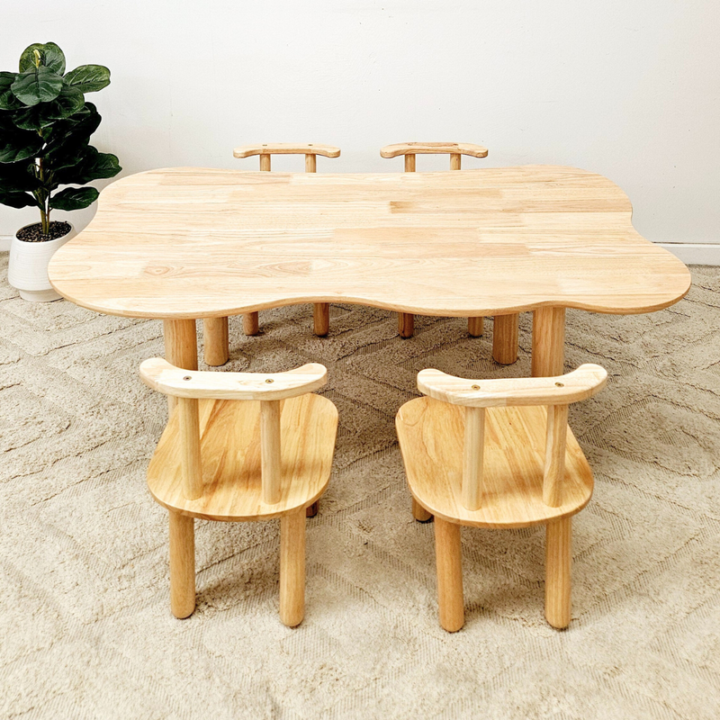 Qtoys Hardwood Cloud Table with 4 Chairs Set Kids Table and Chair Set 3yrs+