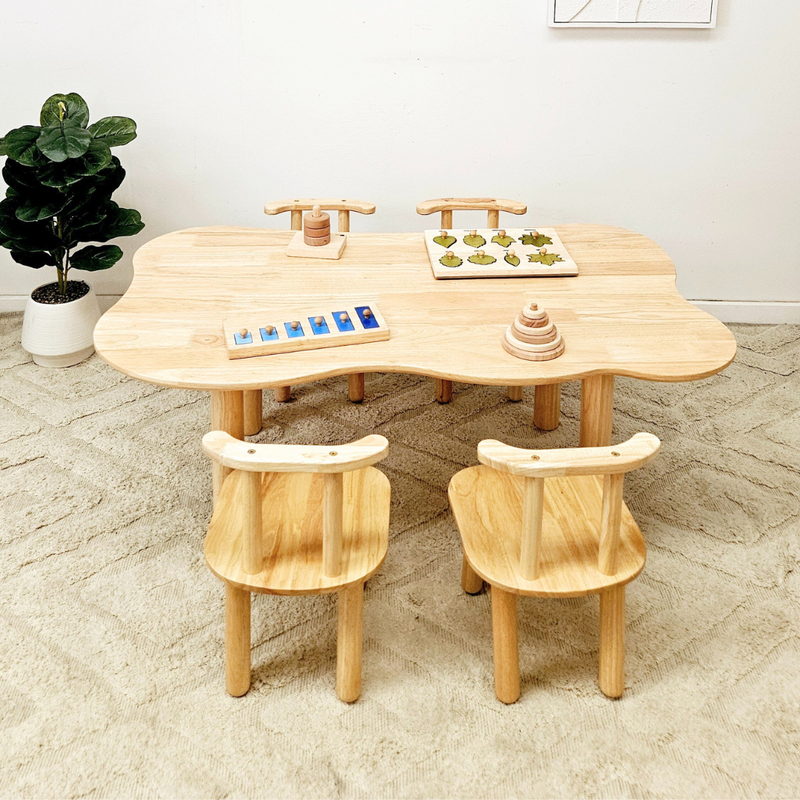 Qtoys Hardwood Cloud Table with 4 Chairs Set Kids Table and Chair Set 3yrs+