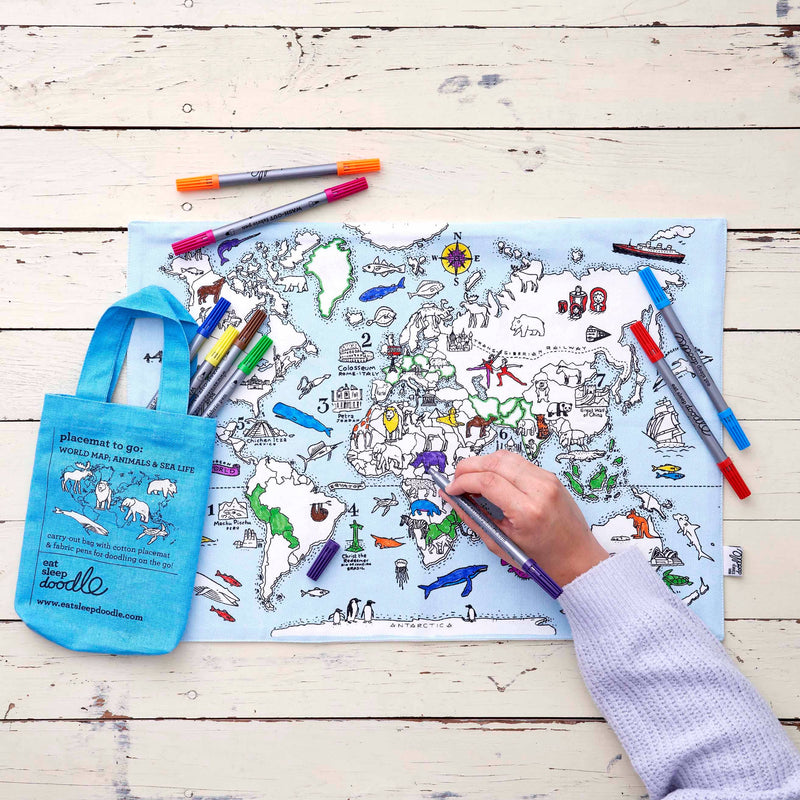 World Map Tablecloth Placemat to Go by Eat Sleep Doodle Art and Craft for Kids Travel Toys 3yrs+