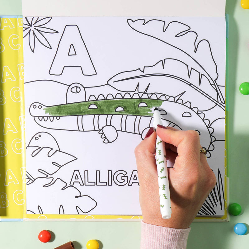 Alphabet Safari Colouring Activity Kit with 8 Markers and 32 Colouring Pages by Journey Of Something Art and Craft for Kids Travel Toys Early Literacy 3yrs+