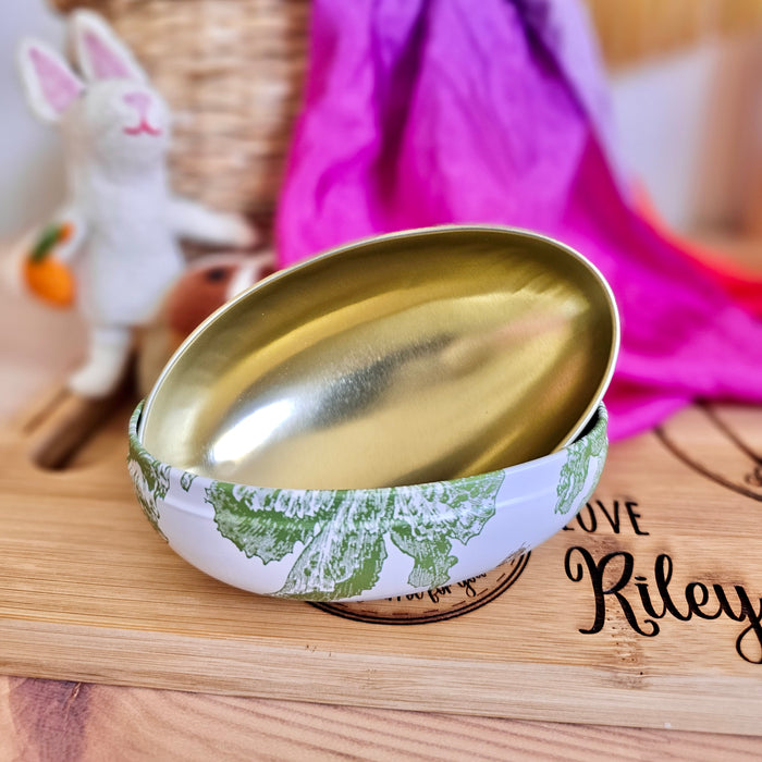Rabbit & Cabbage Egg Shape Tins 11cm x 6.5cm