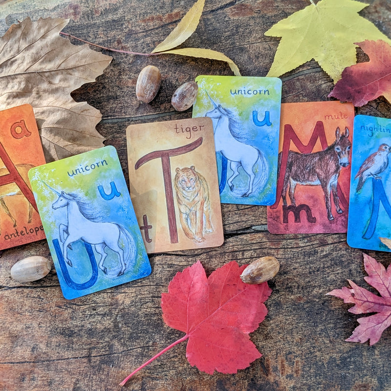 Grimm's Waldorf Education Alphabet Cards 48 Cards Early Literacy Cognitive Language Phonics 3yrs+