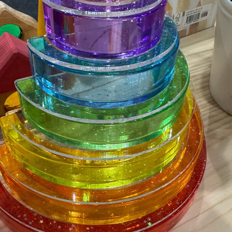 My Little Creator Lucite Rainbow Stacking 7pcs + Glitter Acrylic 6pcs Semi Circles Set Luminous Building Blocks 18m+