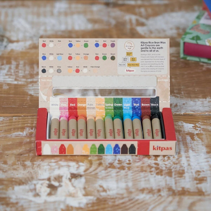 Kitpas Medium Stick Rice Wax Crayons 12 Colours 3yrs+