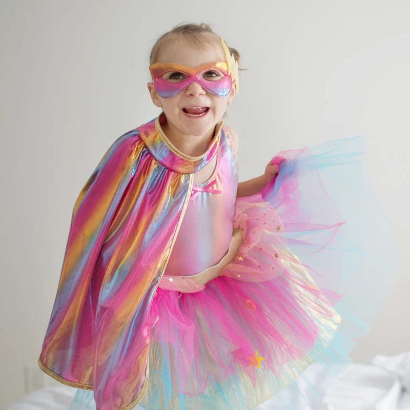 Super Duper Tutu Pink & Gold Cape with Mask Size 4-6 by Great Pretenders Costumes 4yrs+