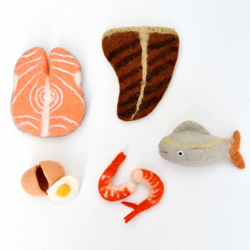 Tara Treasures Felt Food Groups Protein Pretend and Imaginative Play Kitchen Accessories 3yrs+