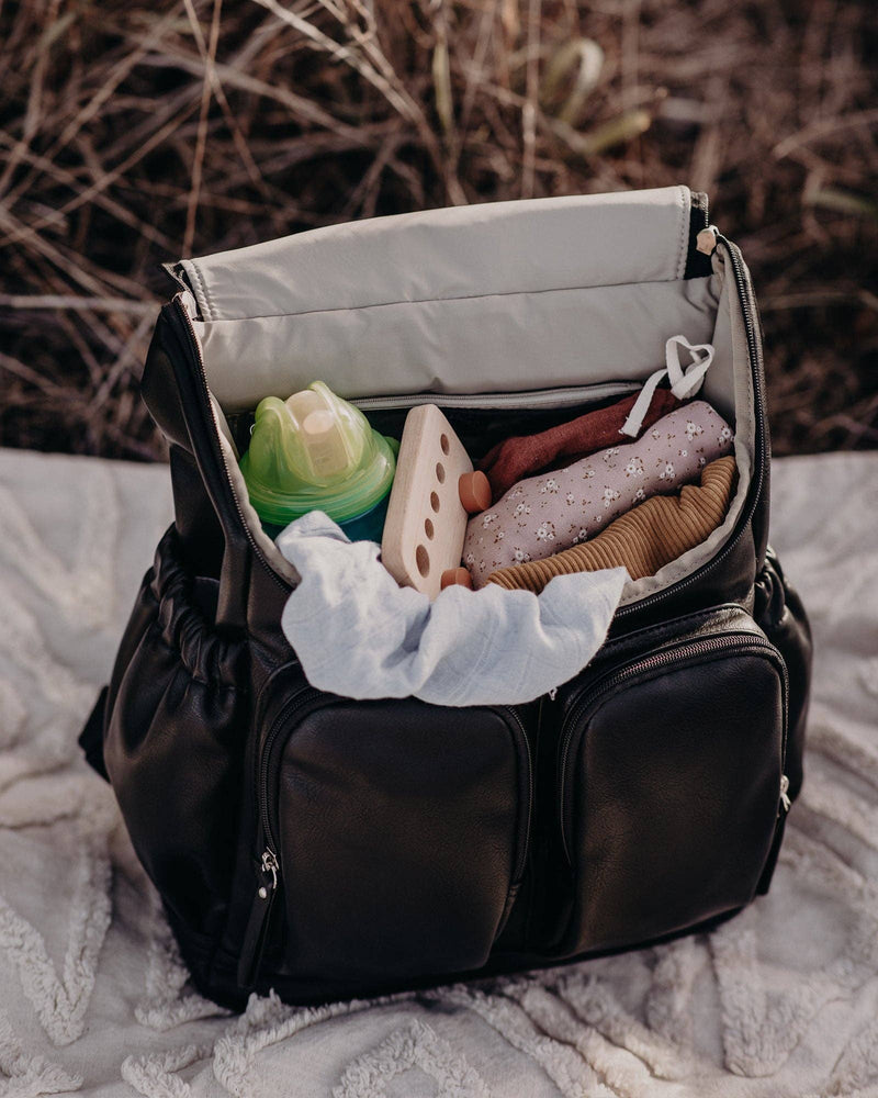 OiOi Signature Nappy Backpack Black Vegan Leather Best Seller Mothers Day