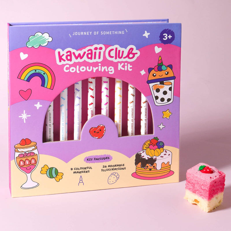 Kawaii Club Colouring Activity Kit with 8 Markers and 32 Colouring Pages by Journey Of Something Art and Craft for Kids Travel Toys Fairy Unicorn Castle Theme 3yrs+