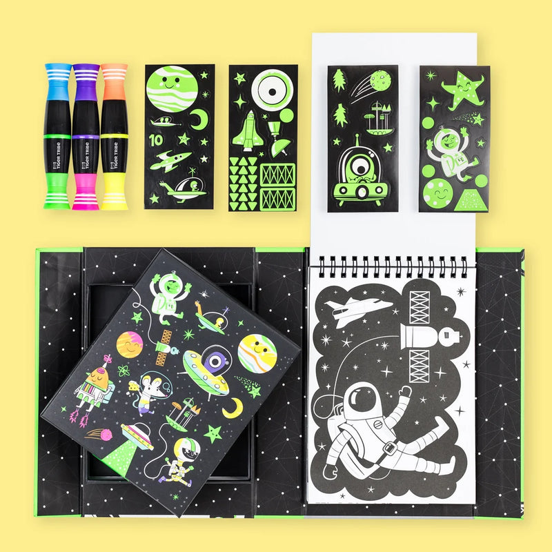 Tiger Tribe Neon Colouring Set Outer Space Activity Book Art and Craft for kids 5yrs+
