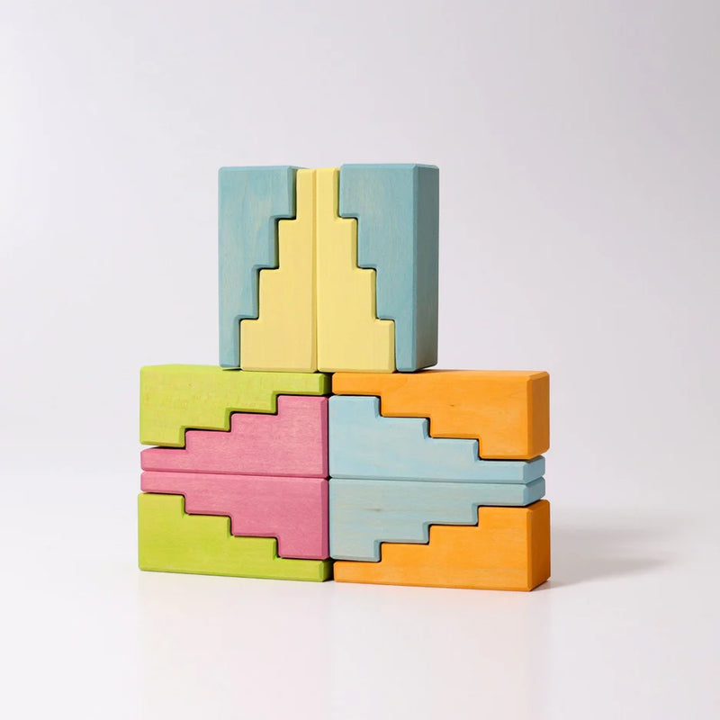 Grimm's Pastel Stepped Roofs Wooden Toys for Toddlers Gifts Idea Clearance 12m+