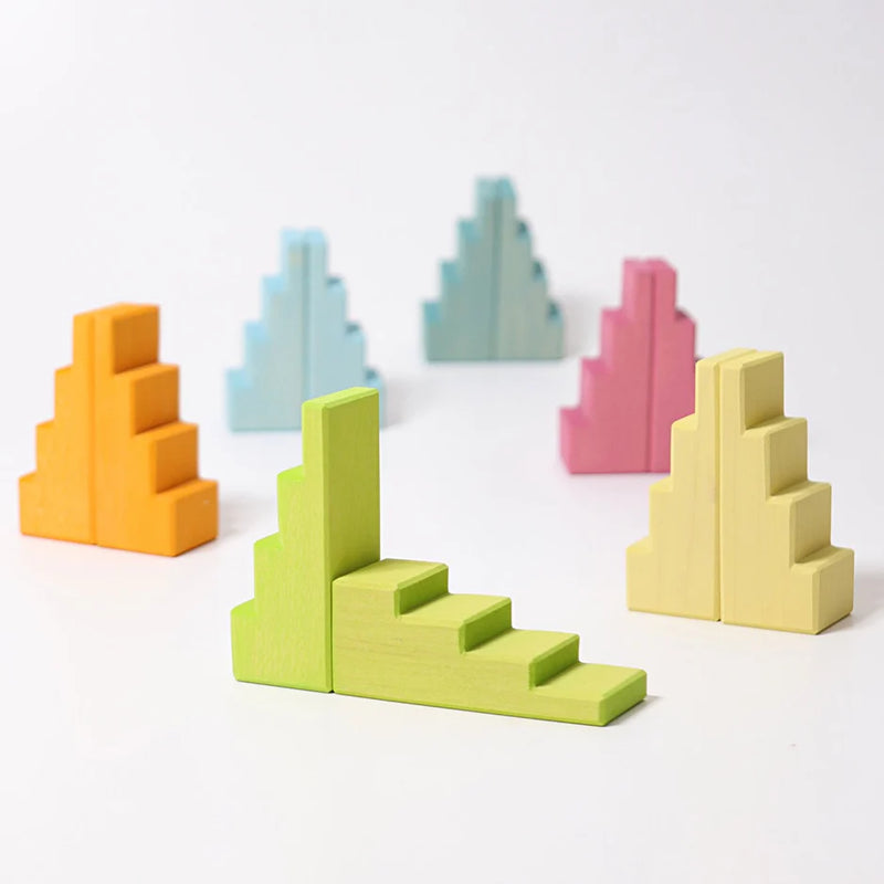 Grimm's Pastel Stepped Roofs Wooden Toys for Toddlers Gifts Idea Clearance 12m+