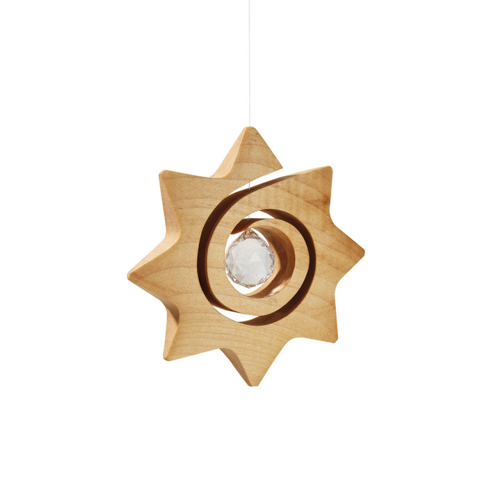 Waldfabrik Wooden Sun Catcher Hanging Mobile Waldorf Education Inspired - Spiral Star with Crystal