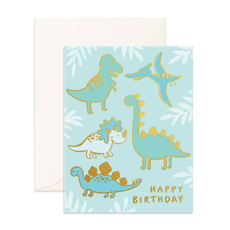 Happy Birthday Dinos Foil Greeting Card By Fox and Fallow Birthday Card