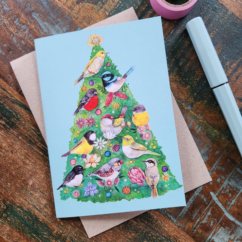 Christmas Tree Merry Christmas Card by Watercolour By Cat