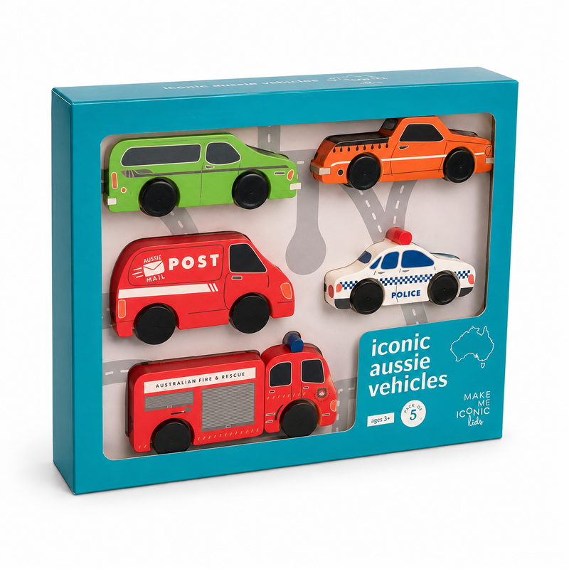 Make Me Iconic Wooden Australian Vehicles Set Educational Role Play Toy 18mth+