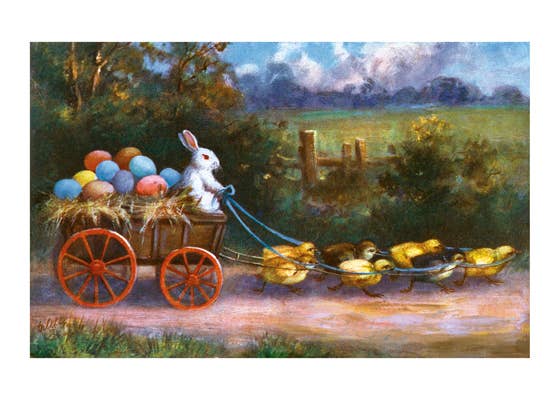 Easter Card Easter Rabbit Driving Wagon Filled With Eggs By Laughing Elephant Easter Collection