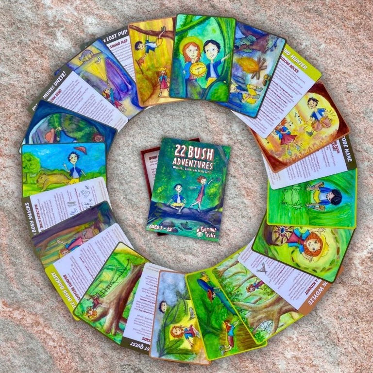 Bush Adventure Cards for Nature Explorers 22pcs by Gumnut Trails Missions, Games and Story Cards Outdoor Travel Toys Storytelling 3yrs+