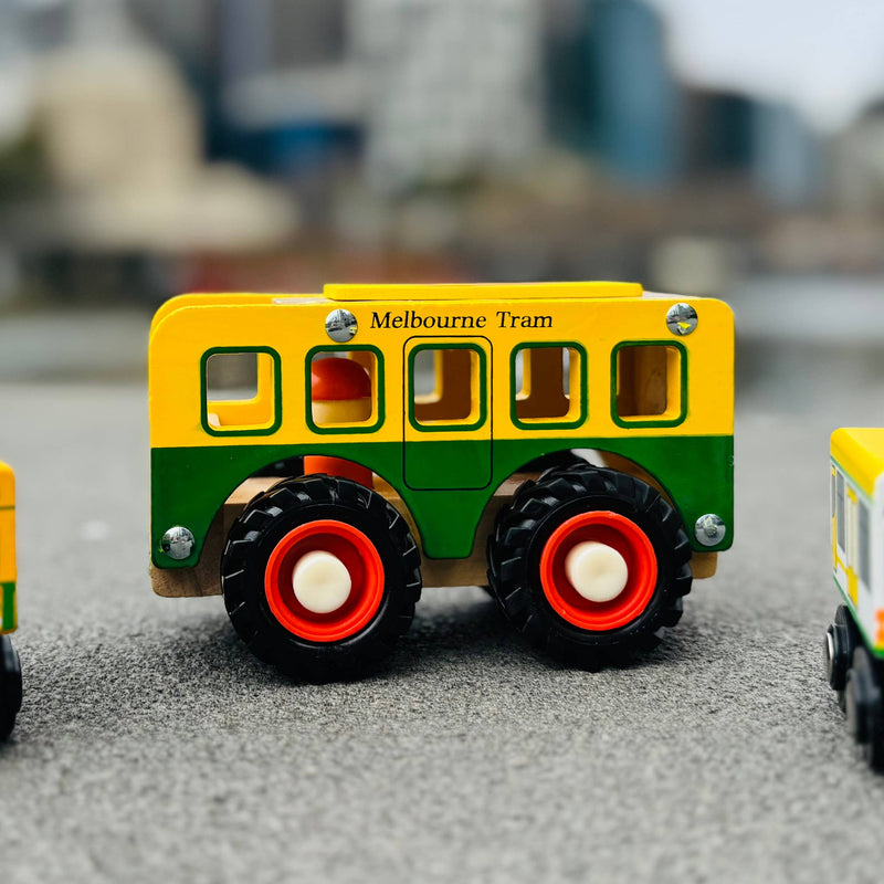ToysLink Wooden Melbourne Tram with a Driver Wooden Toys Vehicle Gifting Idea for 3yrs+