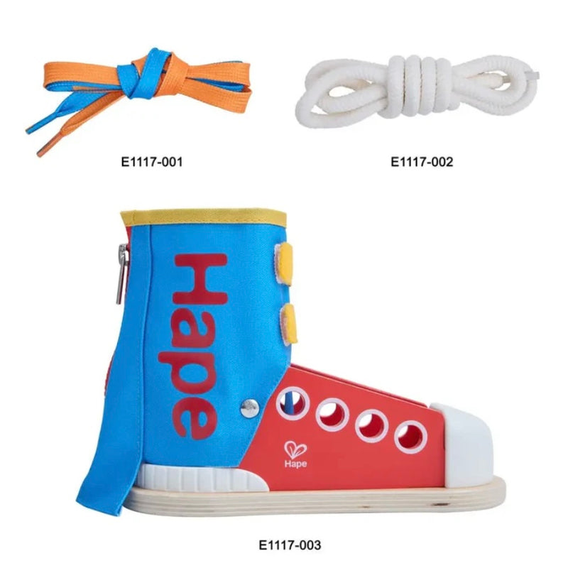 Hape Wooden Tie-It Lacing Sneaker 4 Fastening Types Montessori Practical Life Materials 3yrs+