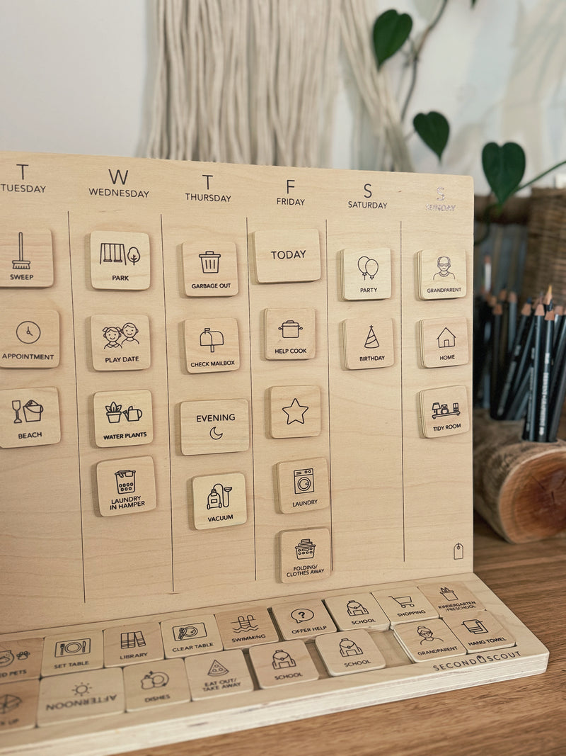 Second Scout Wooden Calendar Wooden Planner Little Agenda Developmental for Toddlers Gift Idea Best Seller 3yrs+