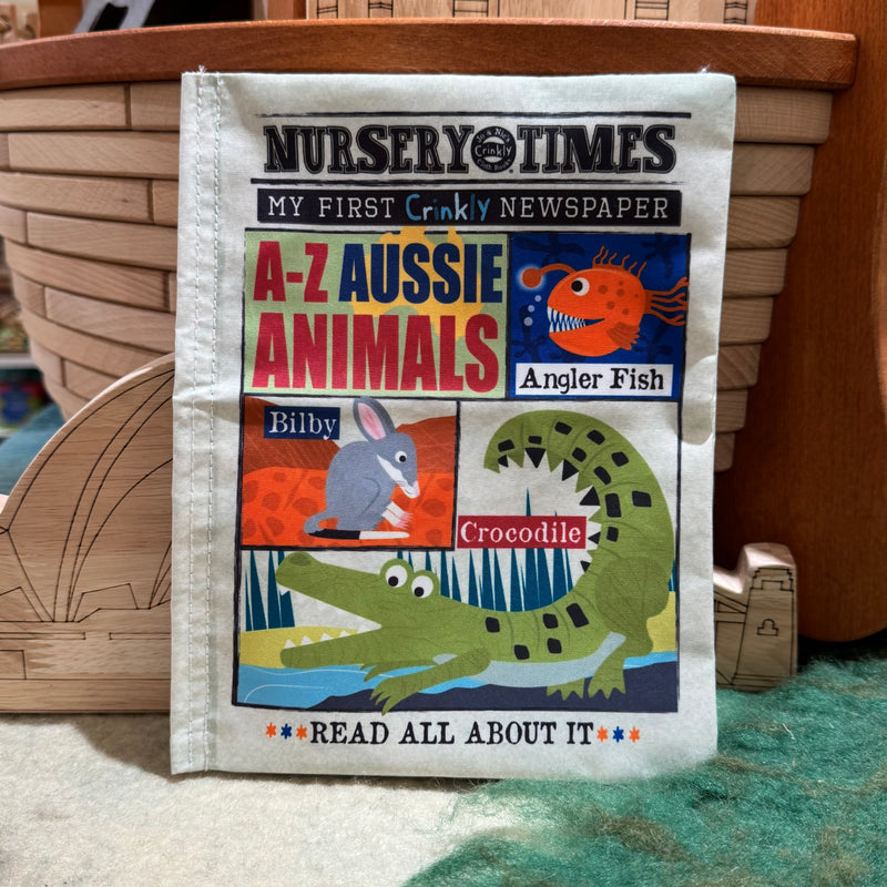 Nursery Times Crinkly Newspaper A-Z Aussie Animals by Jo & Nic's Crinkly Cloth Book Australian Theme 3m+