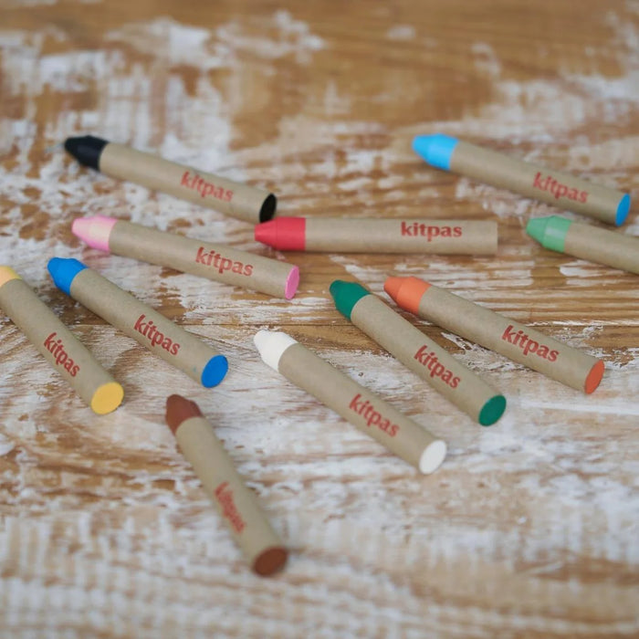 Kitpas Medium Stick Rice Wax Crayons 12 Colours 3yrs+