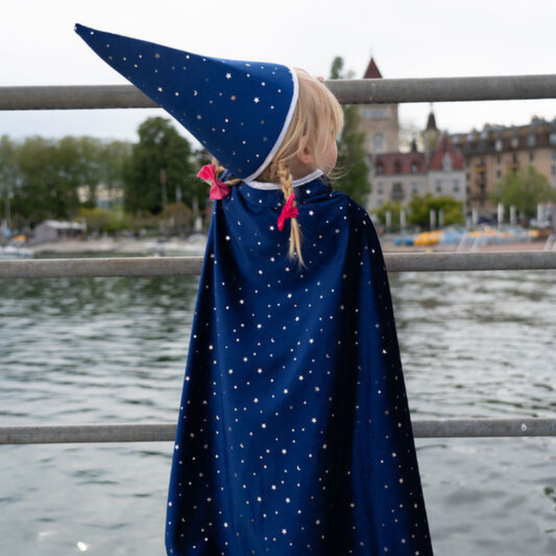 Blue and Silver Sparkle Wizard Cape & Hat Size 4-6 by Great Pretenders Costumes 4yrs+