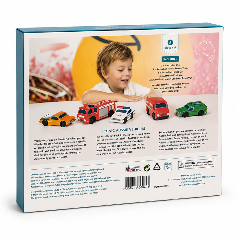 Make Me Iconic Wooden Australian Vehicles Set Educational Role Play Toy 18mth+