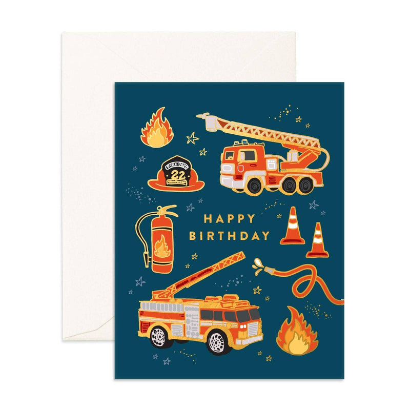 Birthday Fire Trucks Greeting Card by Fox and Fallow Birthday Card