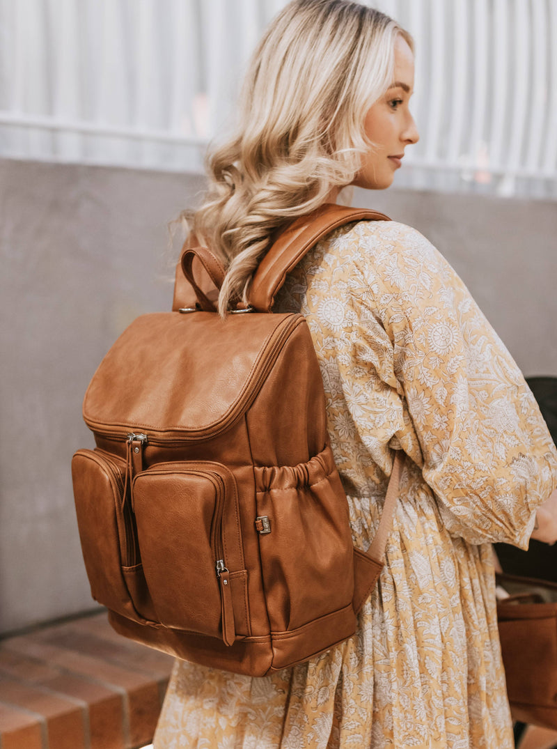 OiOi Signature Nappy Backpack Tan Vegan Leather Best Seller Mothers Day