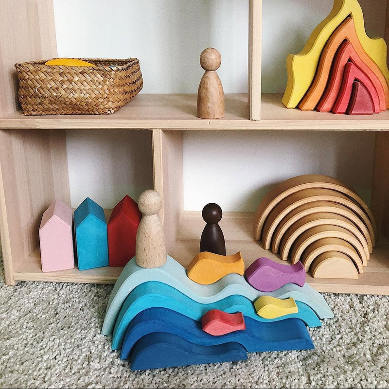 Wooden Wave Block Set 8pcs with 4 Waves and 4 Fish by Avdar Toys Wooden Toys Pretend & Imaginative Play Gifting Idea for 3yrs+