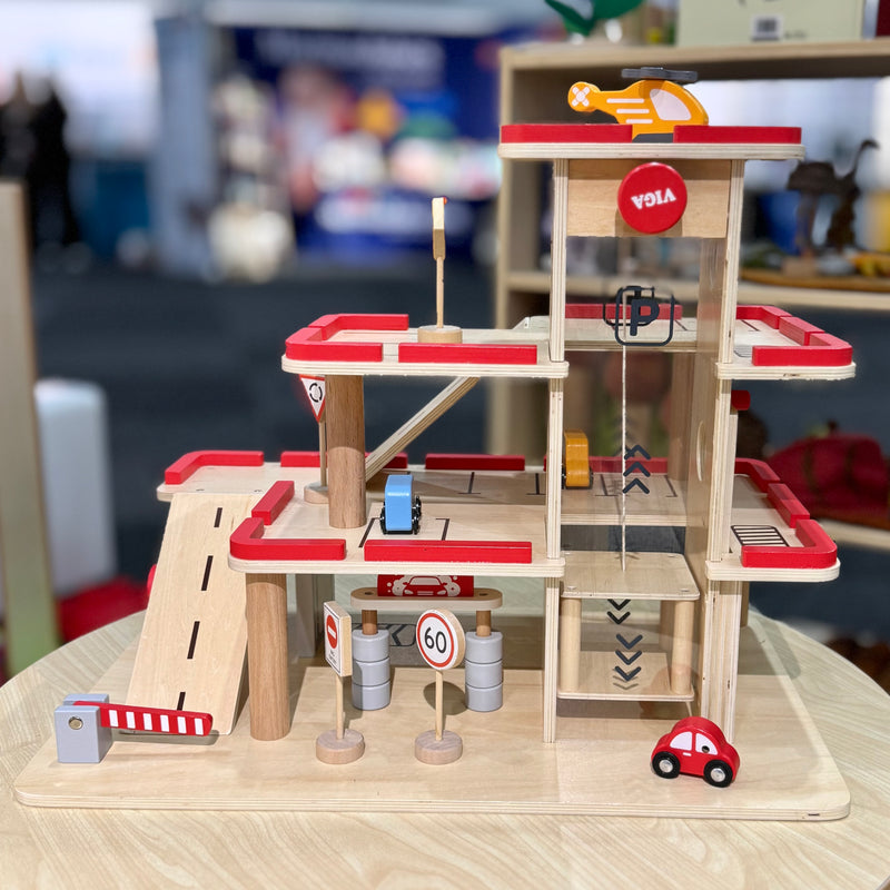 Viga Toys Wooden Multi Level Parking Garage and Gas Station Wooden Toys Car Garage 3yrs+ (Bulky Shipping)