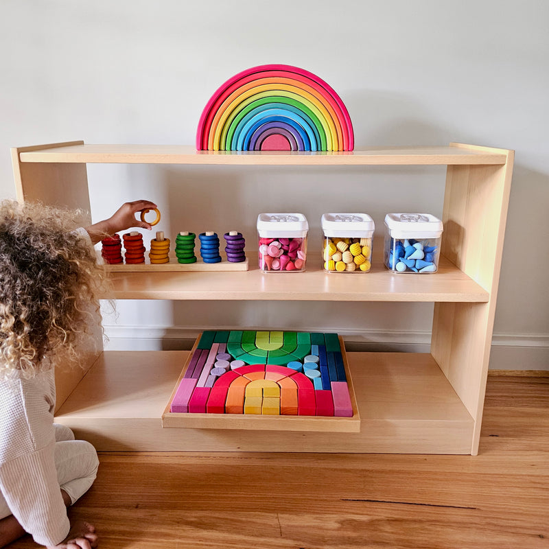 Montessori Beechwood 3 Tier Toddler / Kids Toy Book Shelf 34.5(D) x 100(L) x 70(H)cm Kids Furniture Best Seller (Heavy Shipping) ETA DECEMBER