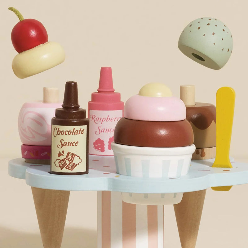Le Toy Van Wooden Ice Cream Stand and Toppings Set Pretend and Imaginative Play 3yrs+