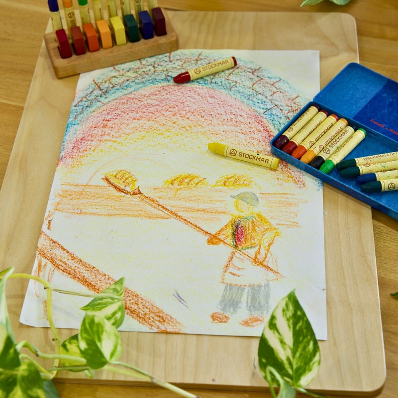 Stockmar Crayon Pure Beeswax 8 Sticks + 8 Blocks in Tin Waldorf Education Mix Stationary Art and craft for kids 3yrs+