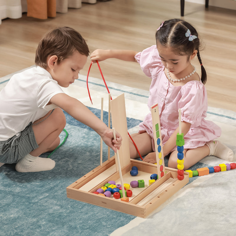 Viga Toys Wooden Beads Sequence Game with Pattern Cards Early Numeracy Fine Motor Skills Developmental Toys 3yrs+