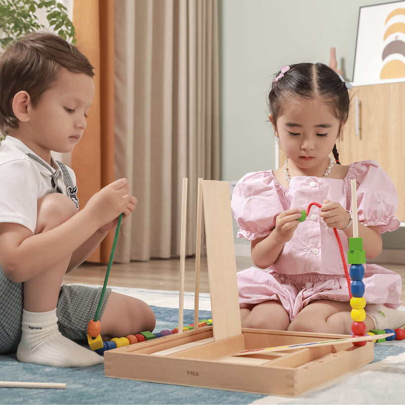Viga Toys Wooden Beads Sequence Game with Pattern Cards Early Numeracy Fine Motor Skills Developmental Toys 3yrs+