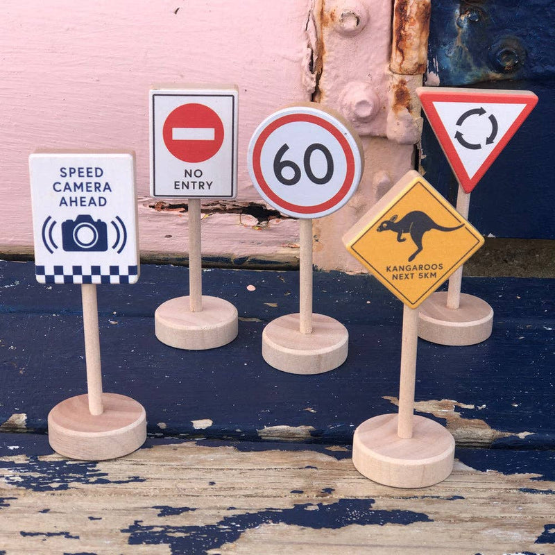 Make Me Iconic Australian Road Signs Set of 5 Double Sided 10cm Toddler Toys Best Seller 2yrs+