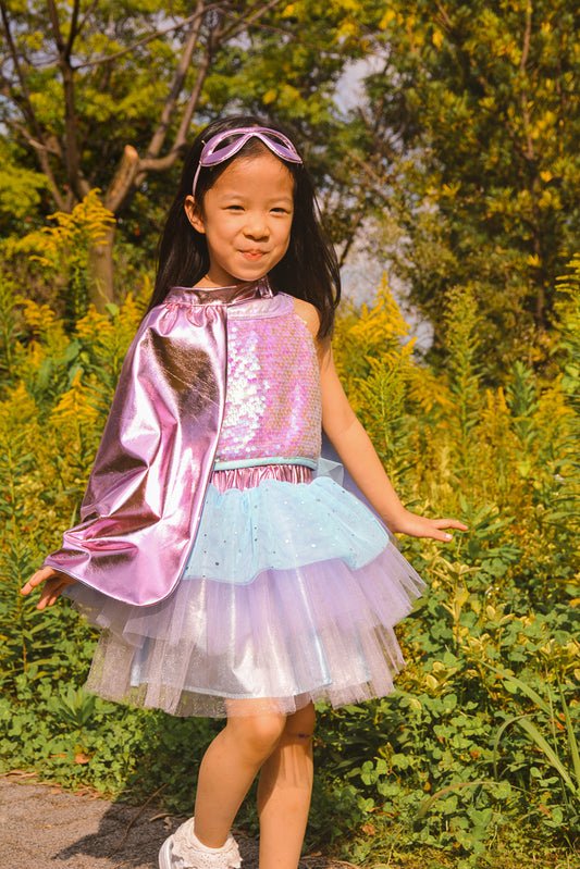 Super Duper Tutu Pink & Blue Cape with Mask Size 4-6 by Great Pretenders Costume 4yrs+