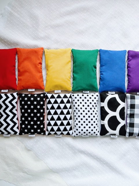 Sandies Sandbags Rainbow plus Black and White Double sided 6pcs Set Toddler Sensory Toys Gifting Ideas 3yrs+