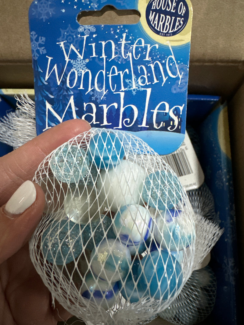 House of Marbles Winter Wonderland Net Bag of 20 Marbles in different textures Marble Run Game include 1 extra large white marble 3yrs+