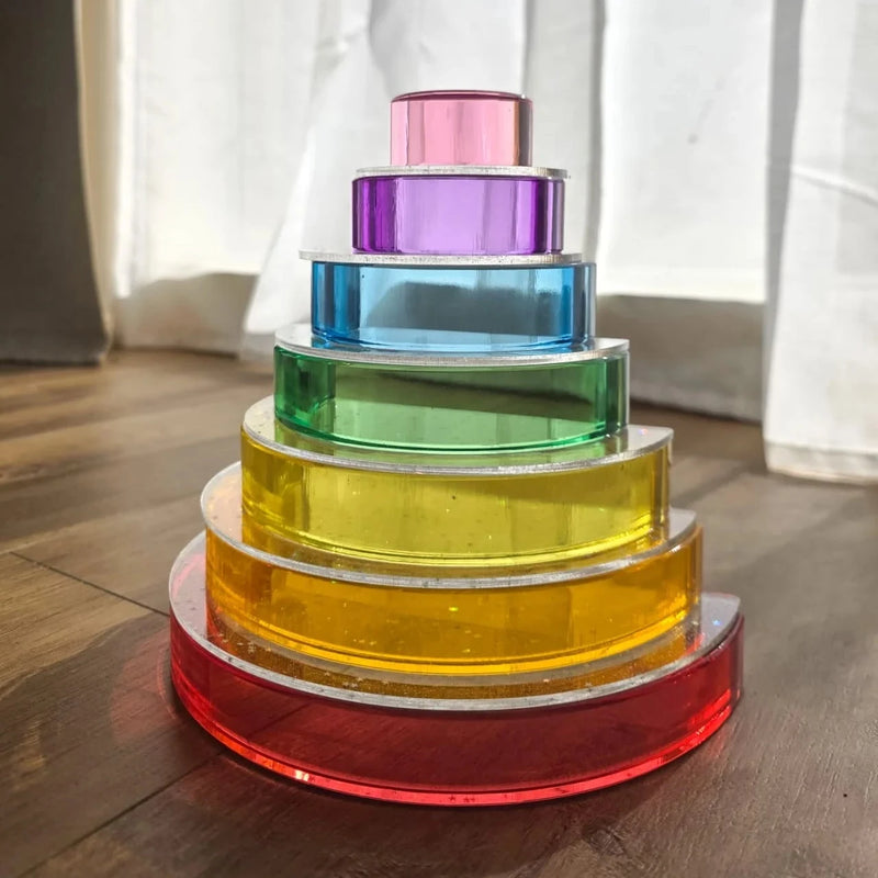 My Little Creator Lucite Rainbow Stacking 7pcs + Glitter Acrylic 6pcs Arch Set Luminous Building Blocks 18m+